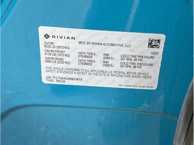 2022 Rivian R1T Adventure Pickup 4D 4 1/2 ft